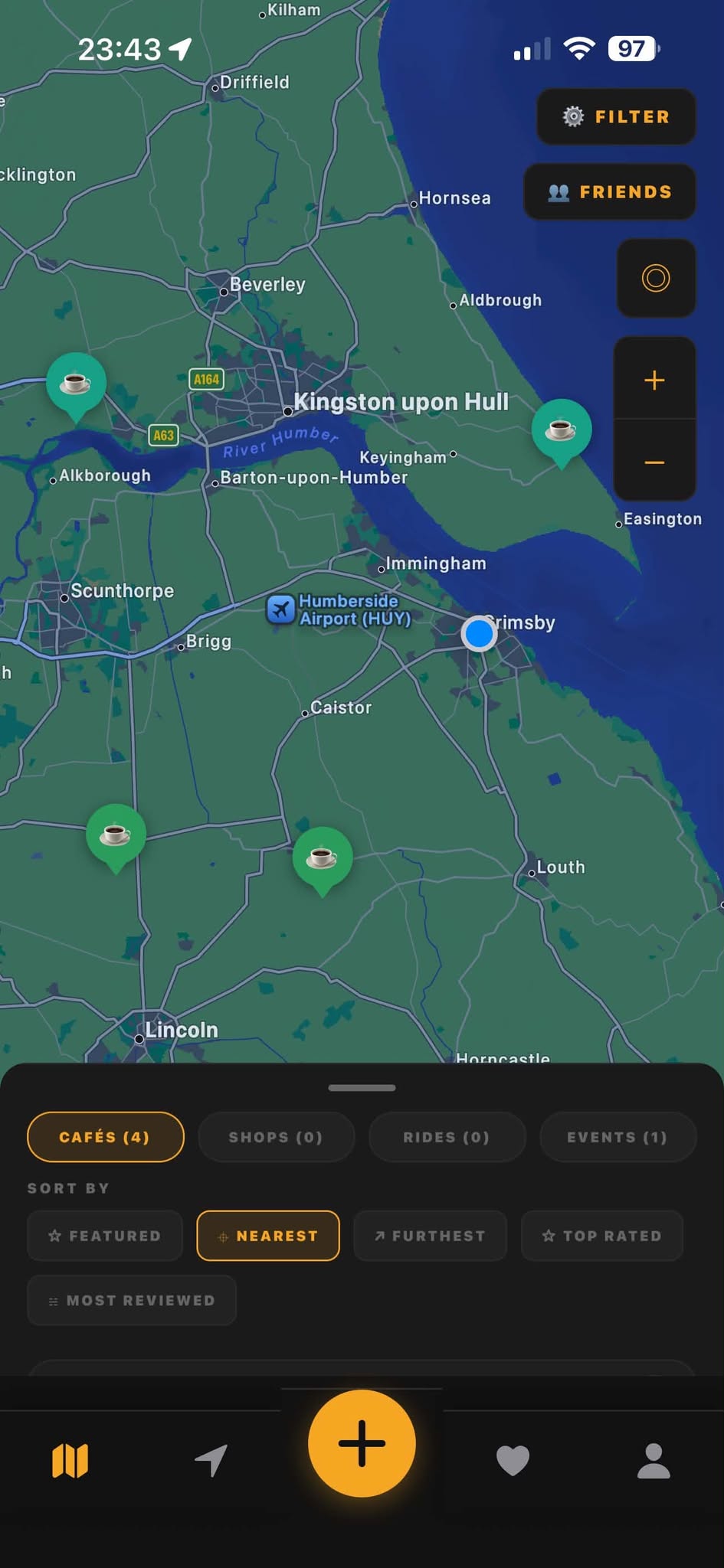 RidePoint cafe map screen